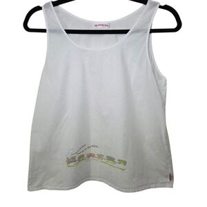 Vtg Wacoal First Bra Collection White Tank Top Train Graphic‎ Cotton Girls Youth
